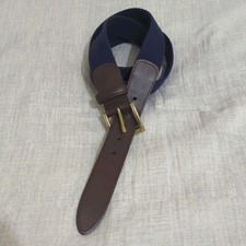 Brooks Brothers Mens Webbed Belt Sz 40 Blue Leather Trim Brass Buckle ITALY VGUC