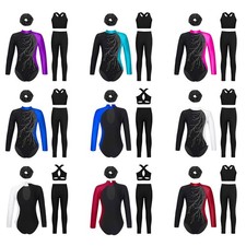 Girls 4Pcs/Set Gymnastics Leotard Stage Performance Ballet Skating Bodysuit