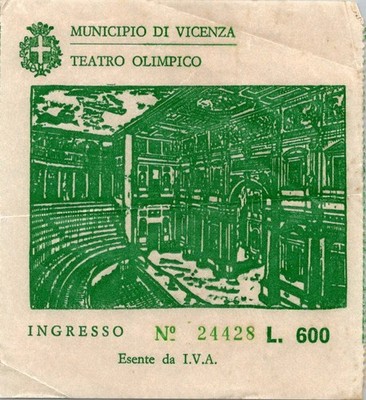 Vintage Theater Ticket Teatro Olimpico Vicenza, Italy.