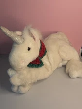 Commonwealth White Unicorn Red Green Scarf Silver Horn 1999 Rare Christmas Plush