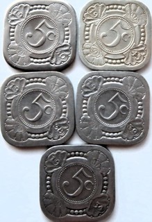 Vierkante Nikkelen Stuiver 1934 '38 '39 '40 & '43