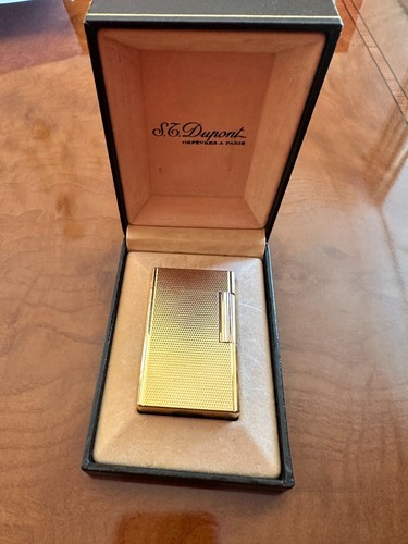 S.T. Dupont Gold Plated Lighter Ligne 1 Serviced Working With Box Vintage