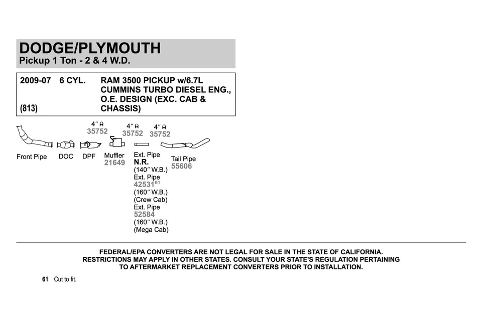 For Dodge Ram 3500 03-09 Exhaust Stack Pipe Heavy Duty Aluminized Steel Straight Foto 3 de 3