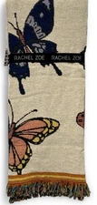 RACHEL ZOE Butterfly Print Decorative Throw With Fringe - 50” x 60” new Rare