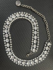 Vintage BEBE Large Rhinestone Belt - Silver Tone Prong Set 44  Y2K