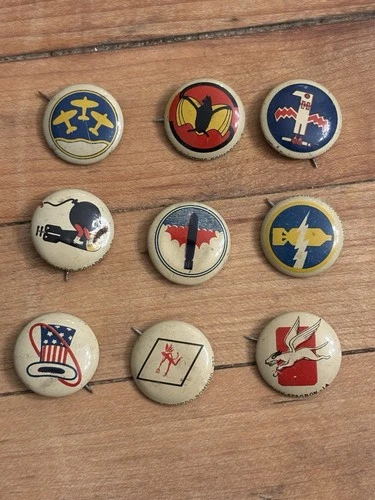 Vintage Kellogg's Pep WW2 US Military Air Squadron Pinback Lot Of 9