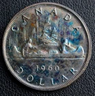 1960 CANADA $1 DOLLAR .800 SILVER - Elizabeth II - Voyageur - Blue Toning