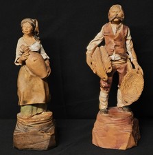 Pair of Sicilian Terracotta Sculptures - Signed Sicilian Statues - Caltagirone