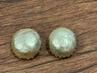 Vintage Miriam Haskell Clip On Earrings Mother of Pearl Shell Gold Tone Cabochon