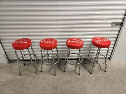 4 Rare Vintage Style Coca Cola Bar Stools 28 inches in height Chrome Clean