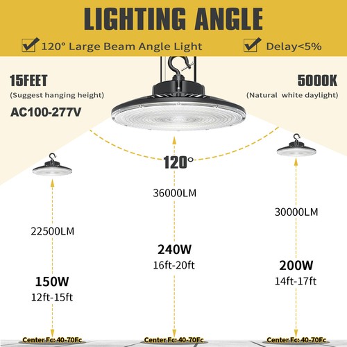 Super Bright LED High Bay Light 240W 36000LM 5000K Warehouse Shop Garage Lights - Picture 4 of 13