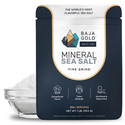 Baja Gold Mineral Sea Salt – Fine Grind – Unrefined, Mineral-Rich & Low in So...