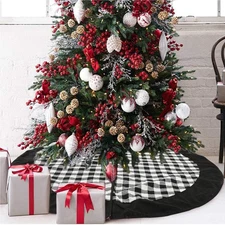 Black and White Buffalo Plaid Check Christmas Tree Skirt 48 Inches, Country X...