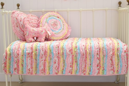 Pretty Pink Floral Ruffle Millie Frill Baby Girls Cot Quilt Coverlet Nursery - Picture 2 of 11