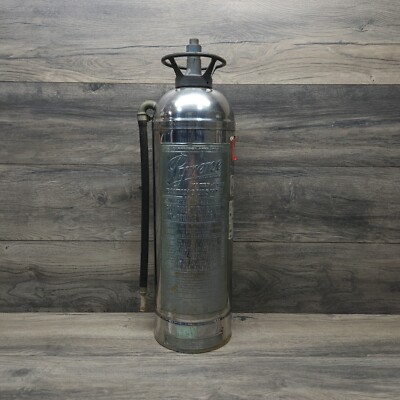 Vintage Pyrene Water Type Fire Extinguisher Stainless Steel Chrome Empty 2.5