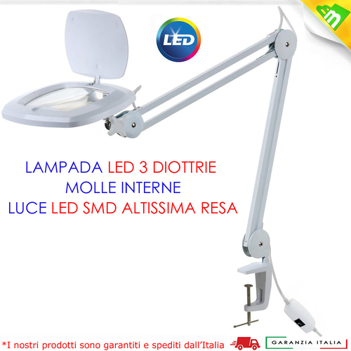 Lente D'ingrandimento LED 5 Diottrie Con Morsetto E Braccio Girevole – 3 Modalità Di Colore