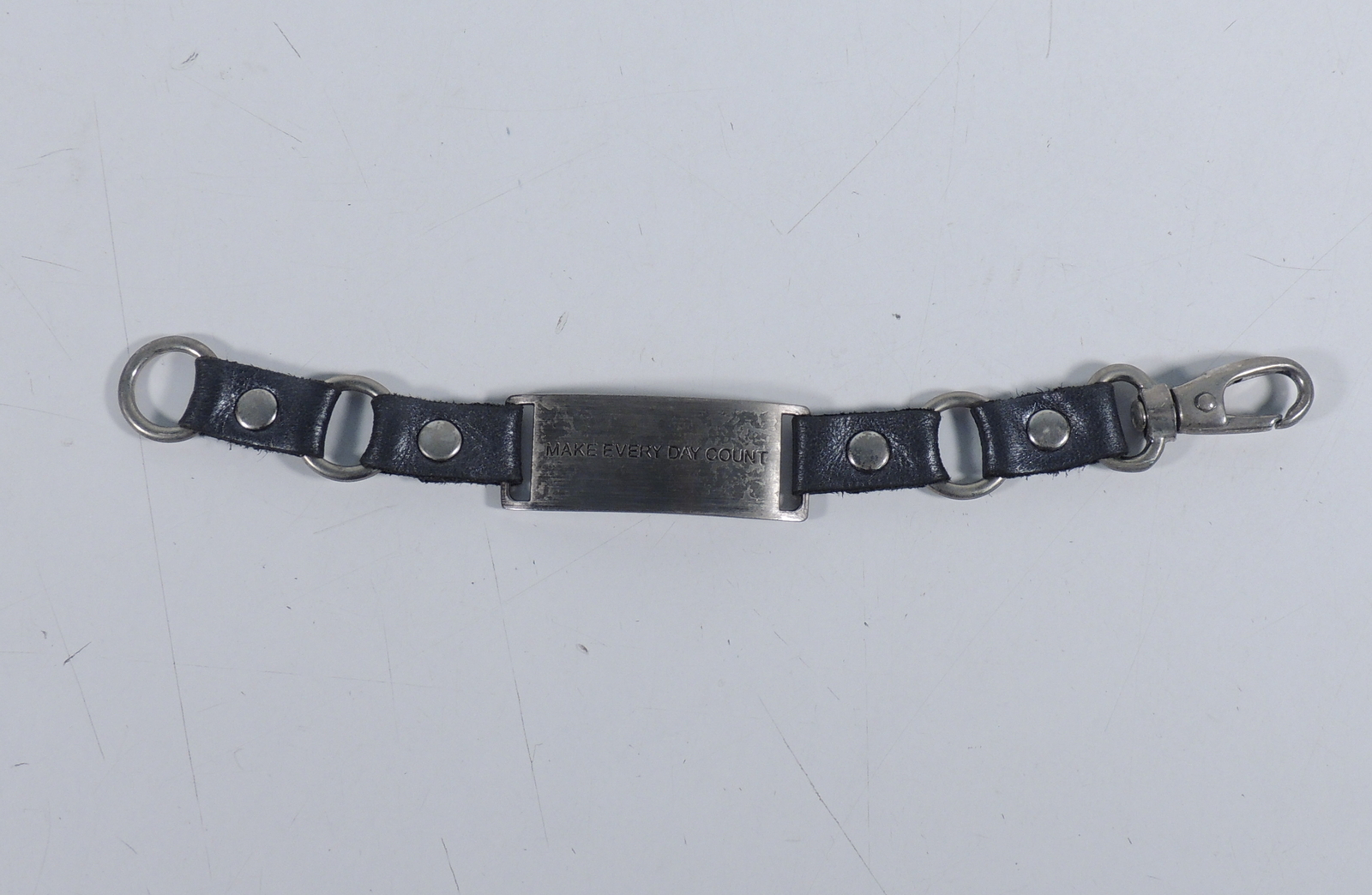 "Cynthia H Designs Make Every Day Count Leather Metallic Silver Bracelet 8\" Long"
