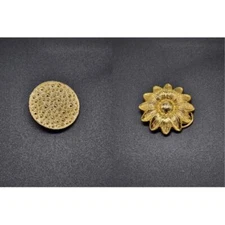Vintage Set of 2 Gold Tone Scarf Clips, Sunflower and Textured Round Designs