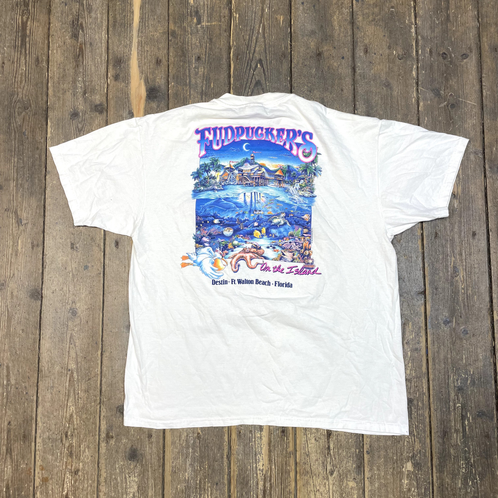 Fudpucker's Resort T-Shirt Mens Y2K Graphic Print Short Sleeve Tee White XL image 8