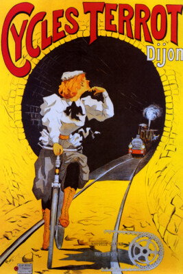 BICYCLE BIKE CYCLES TERROT DIJON TRAIN TUNNEL FRENCH VINTAGE POSTER REPRO