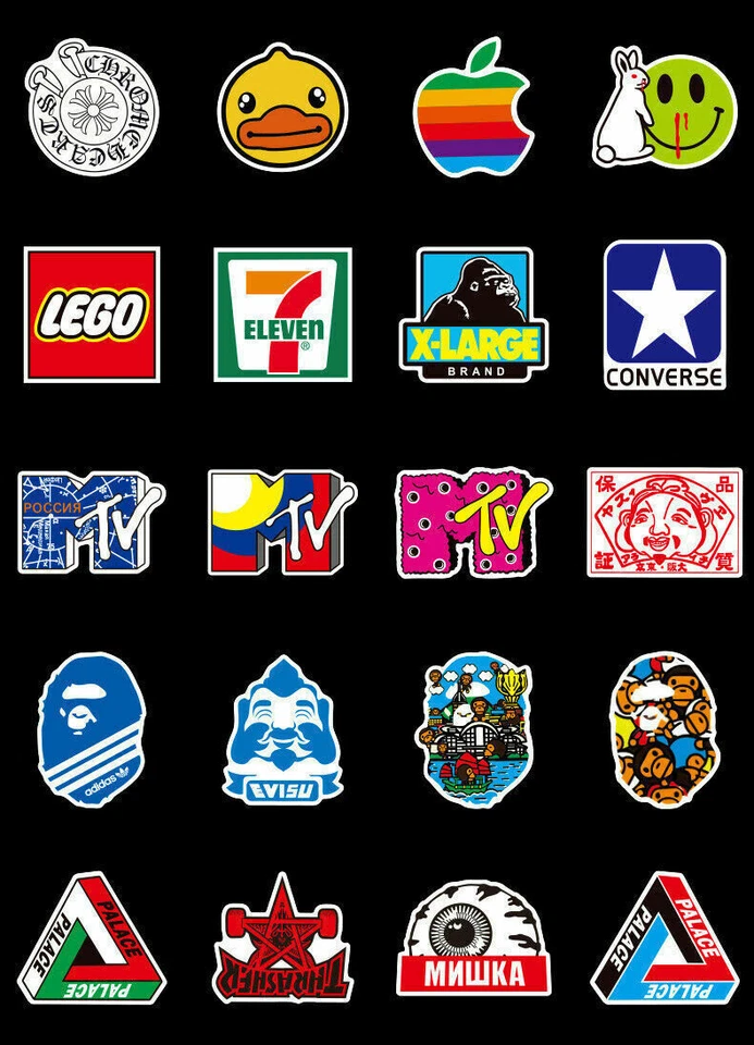 101pcs Brand Logo Sticker Pack Decal Vinyl Guitar Luggage Tide Skateboard Laptop - Bild 3 von 4