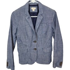 J. Crew Womens 0 Blue Chambray Long Sleeves Keating Boy 2-Button Blazer Jacket