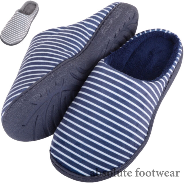 Ladies / Womens Slip On Open Back Mule Slippers with Stripe Design