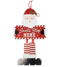 Santa Stop Here Christmas Sign with Dangle Legs, Wreath Decor Parade Float 15x9