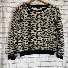 1. State Women's Long Sleeve Fuzzy Leopard Animal Print Sweater Pullover Top Fur