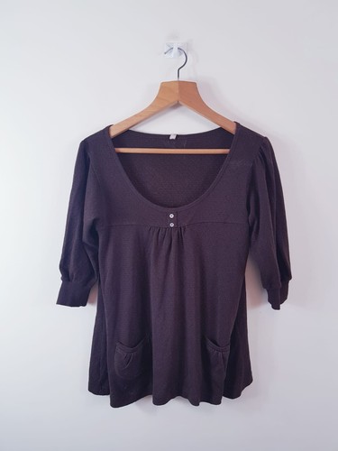 E-Vie Womens Ladies Long Sleeve Brown Knit Basic Tunic Top Size 10-12UK Regular - Picture 7 of 12