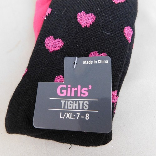4 Pair Girls Knit Tights Socks Pink Hearts & Unicorn Print 7-8 L/XL #968 - Picture 4 of 8