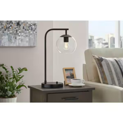 Table Lamp Black Finish Clear Glass Shade 19 in tall