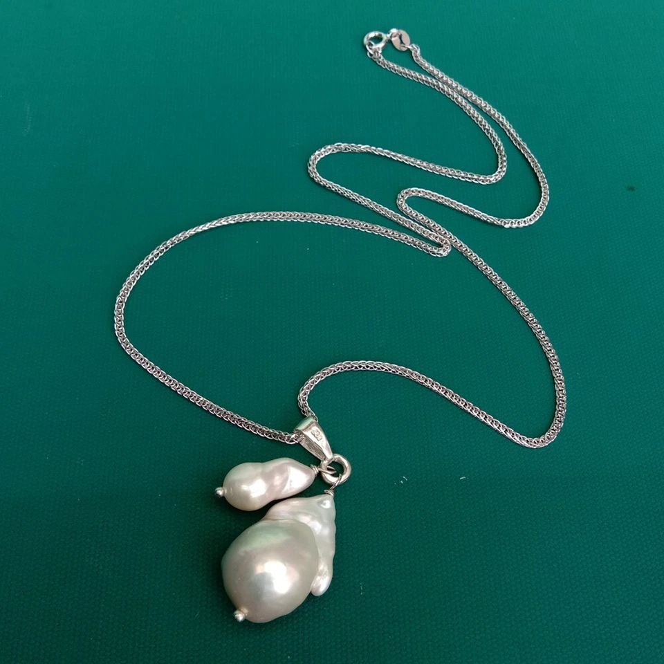 Collar de cadena de plata de ley 925 blanco barroco collar de cadena de perlas delicadas joyas Foto 4 de 4