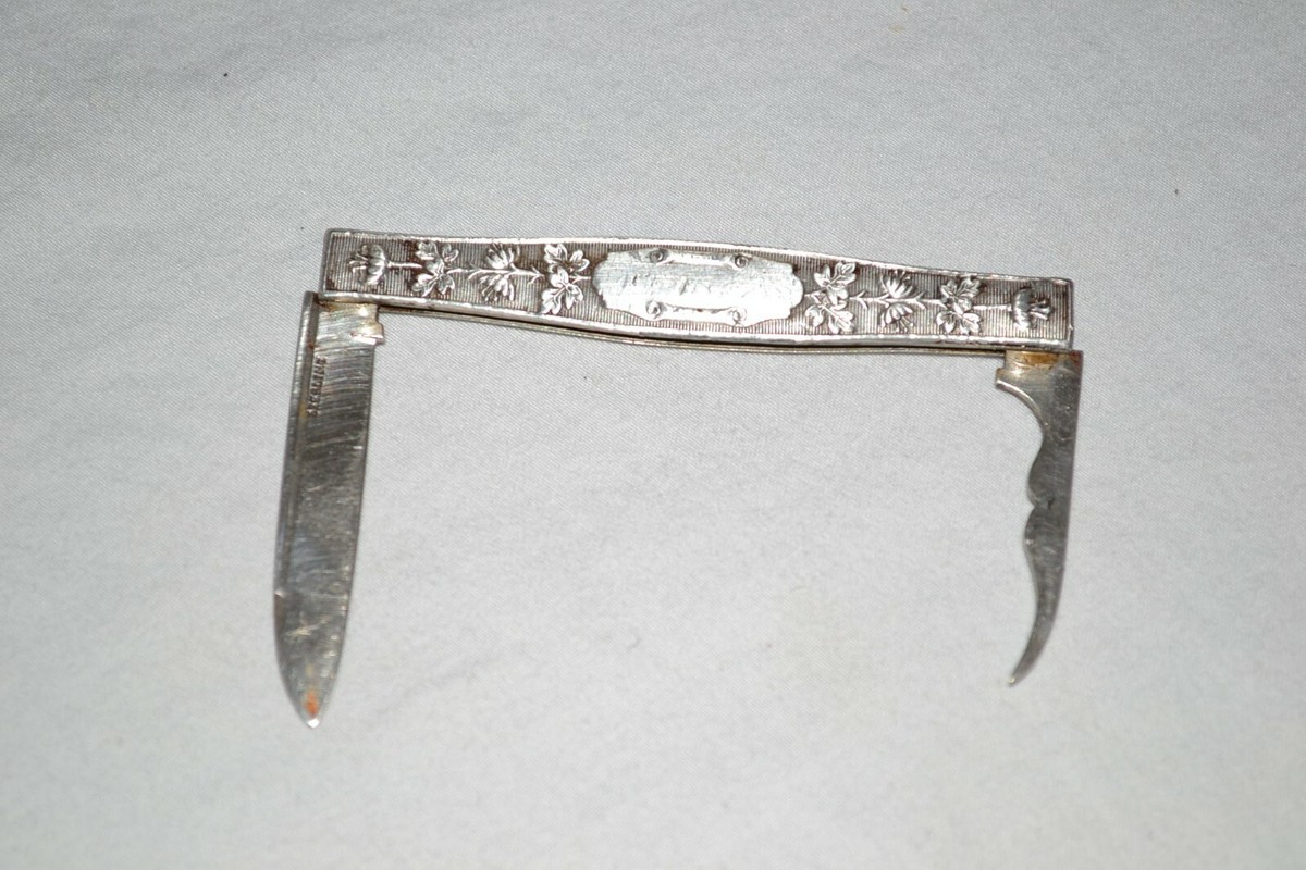 1800s ANTIQUE VICTORIAN STERLING FRUIT PARING FOLDING POCKET
