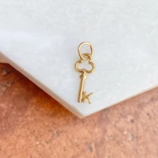 14KT Yellow Gold Tiny Baby-Sized Key Charm Pendant with "K" Initial NEW MINI 