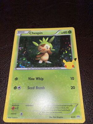 Chespin Holo (6/25)  2021 McDonalds 25th Ann Happy Meal Pokemon Card  PRISTINE!