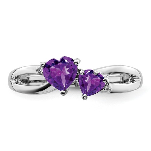 Lex & Lu 10k White Gold Amethyst and Diamond Ring LAL4149 - Picture 4 of 6