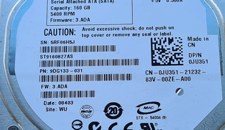 Hard Disk Drive HDD 2.5" 160GB Sata ST9160827AS DATE: 080403 SITE:WU - Image 2 of 4