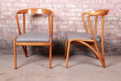 Baker Furniture Mid-Century Modern Sculpted Solid Maple Armchairs, Pair