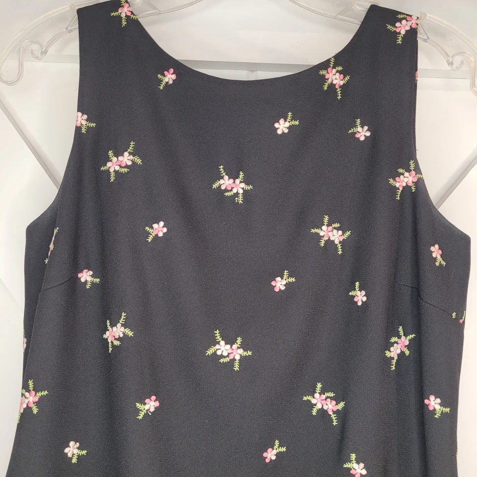 Vestido midi vintage Talbots sin mangas negro floral bordado años 90 Y2K Whimsioth Foto 3 de 4