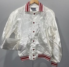 70s NWOT Swingster White Satin Jacket USA Made Varsity Bomber Americana M Blank