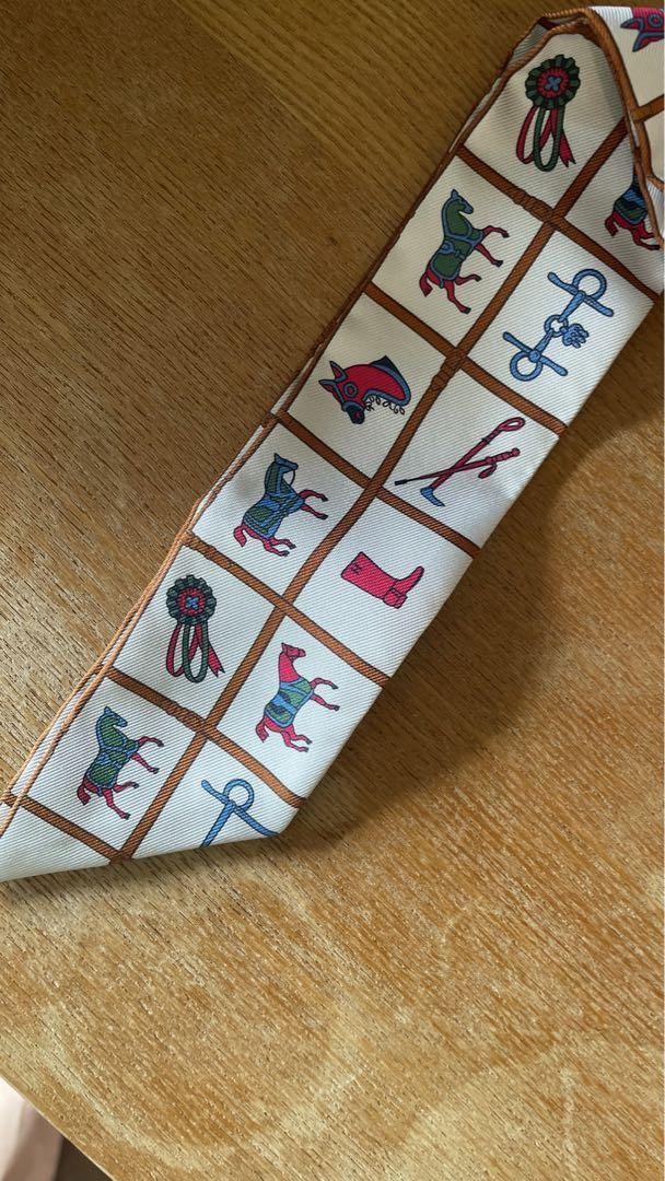 Hermes Twilly Silk Scarf Creme Rose Horse Print Box Set  