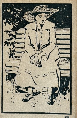 Raoul Du Gardier woodcut portrait of woman in the garden 1905