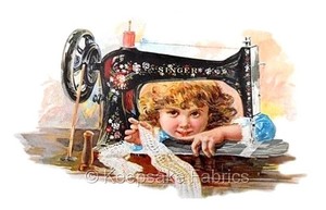 Singer Thread Girl Reproduction Vintage Cotton Crazy Quilt Block S8