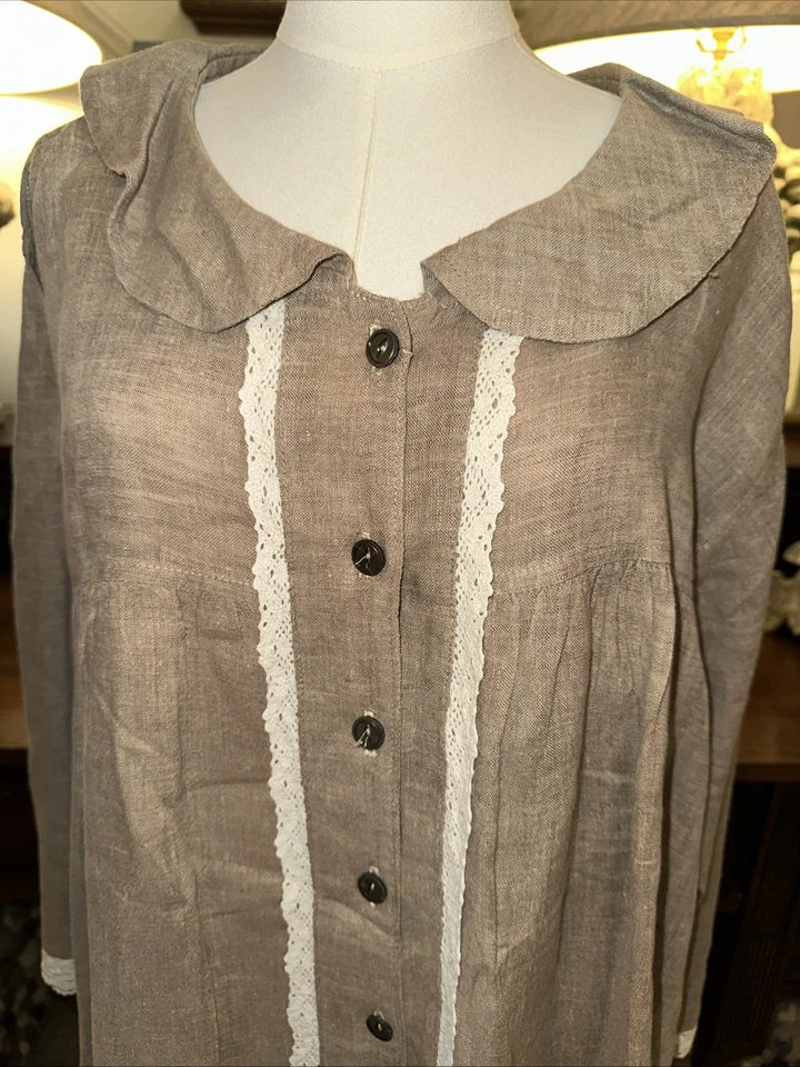 Top marrón con cuello de algodón y perlas Magnolia de la colección Farm Nuevo sin etiquetas Foto 2 de 4