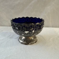 Celtic Quality Silver Plate Blue Glass Bowl Marked