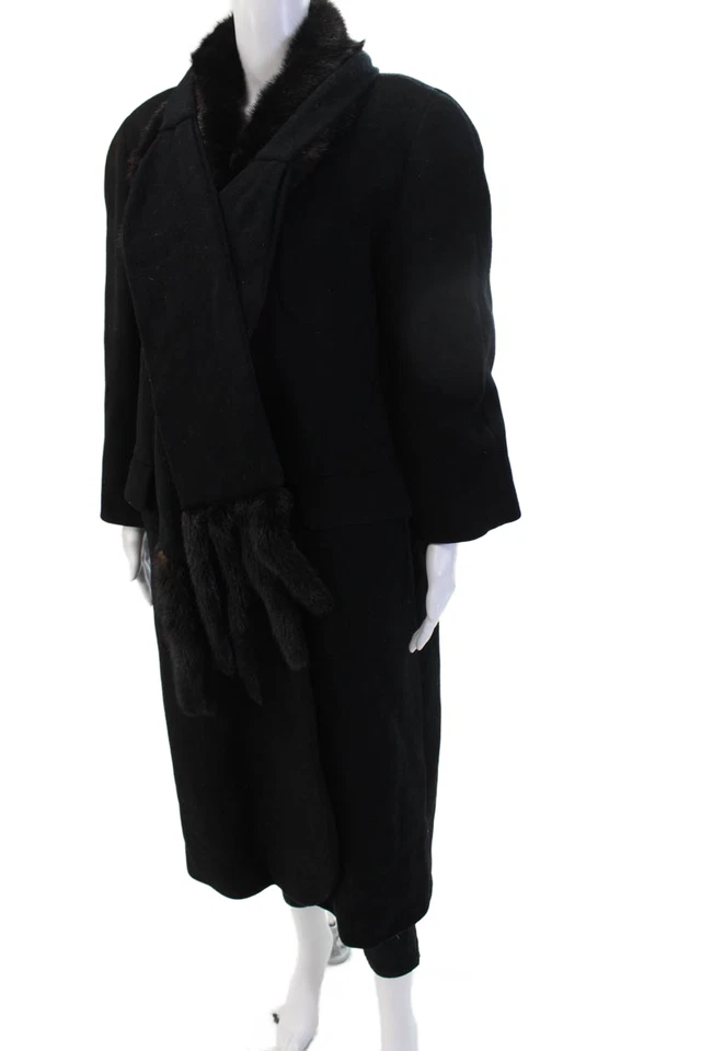 Abrigo Christian Dior Mujer Gamuza Negro Cuello Botón Talla 12 Foto 2 de 4