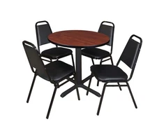 Regency Cain 30 in. Round XBase Breakroom Table & 4 Restaurant Stack Chairs