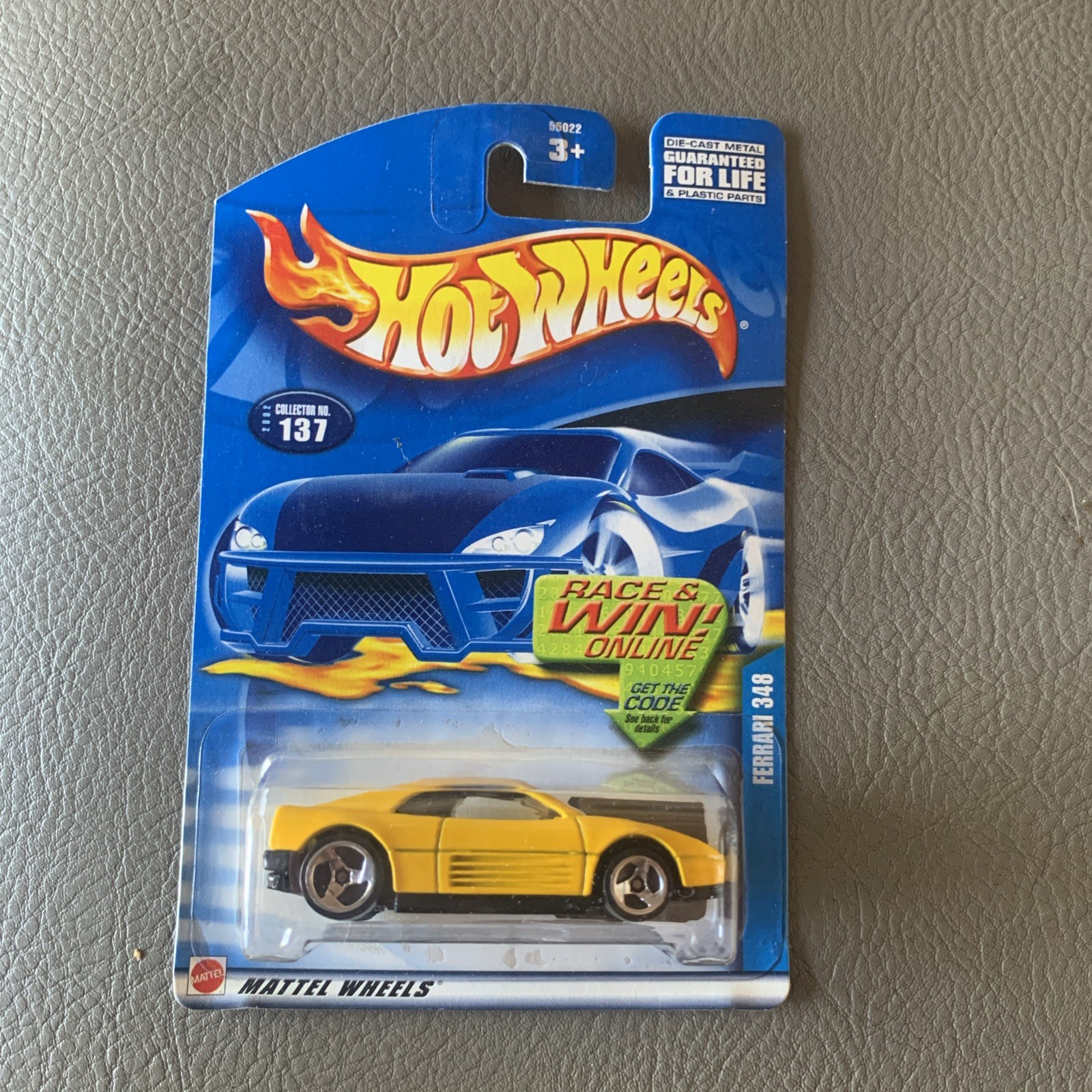 Hot Wheels 2002 Ferrari 348 #137 Yellow 55022 Mattel 3SP Wheels Mainline 