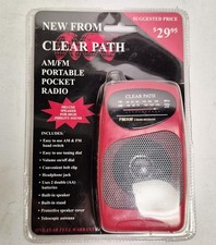 Clear Path AM/FM Portable Pocket Radio Telescopic Antenna NIP Red Belt Clip